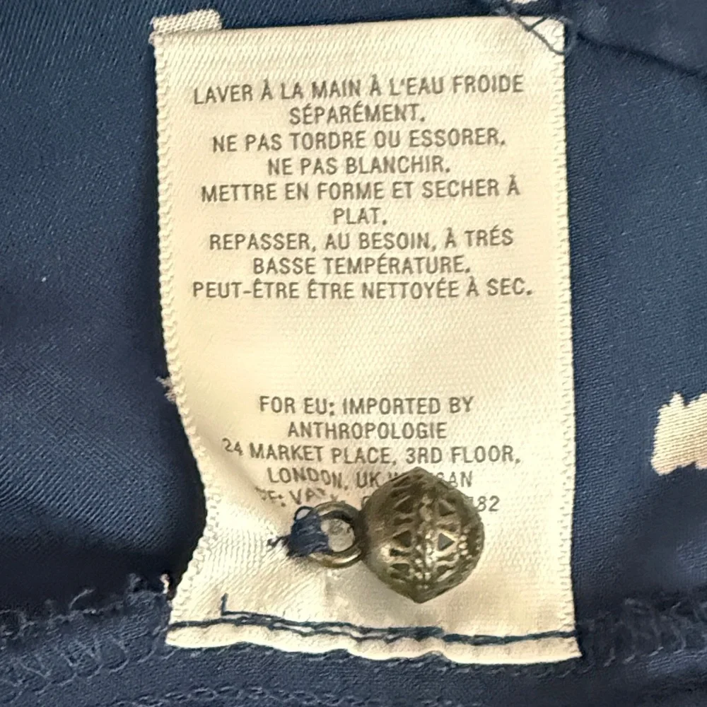 Anthropologie Navy and White Mixed-Print Crochet Yoke Blouse - Picture 9 of 9